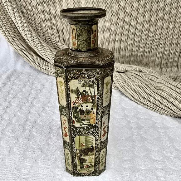 Rare Huntley & Palmers 10" Asian Vase Biscuit Tin 1928 Vintage - Picture 9 of 16